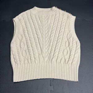 Loft Womens Cable Knit Sleeveless Sweater Vest Beige Medium